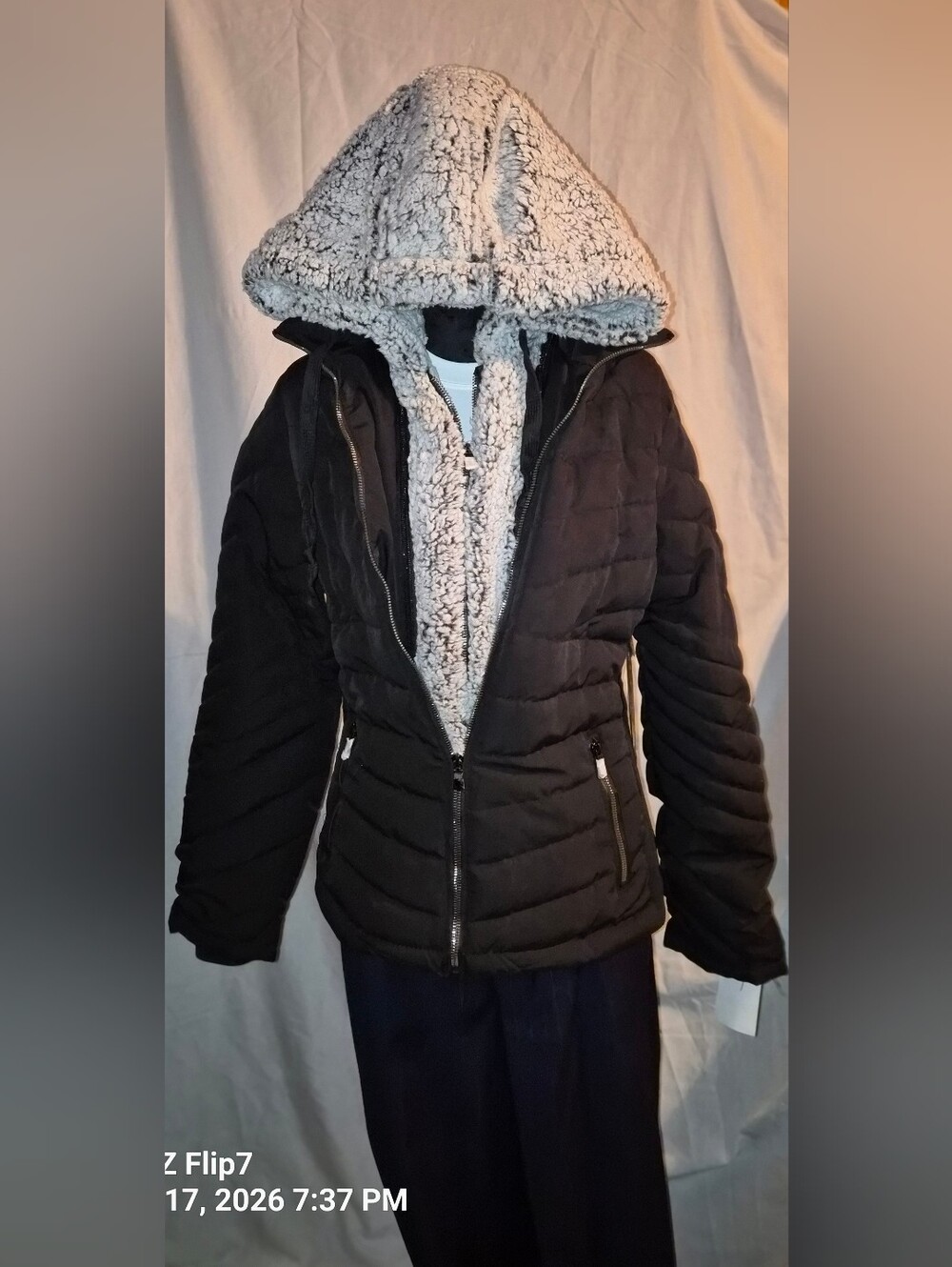 Nwt Ladies Black Jacket Sherpa Lining Sz Large